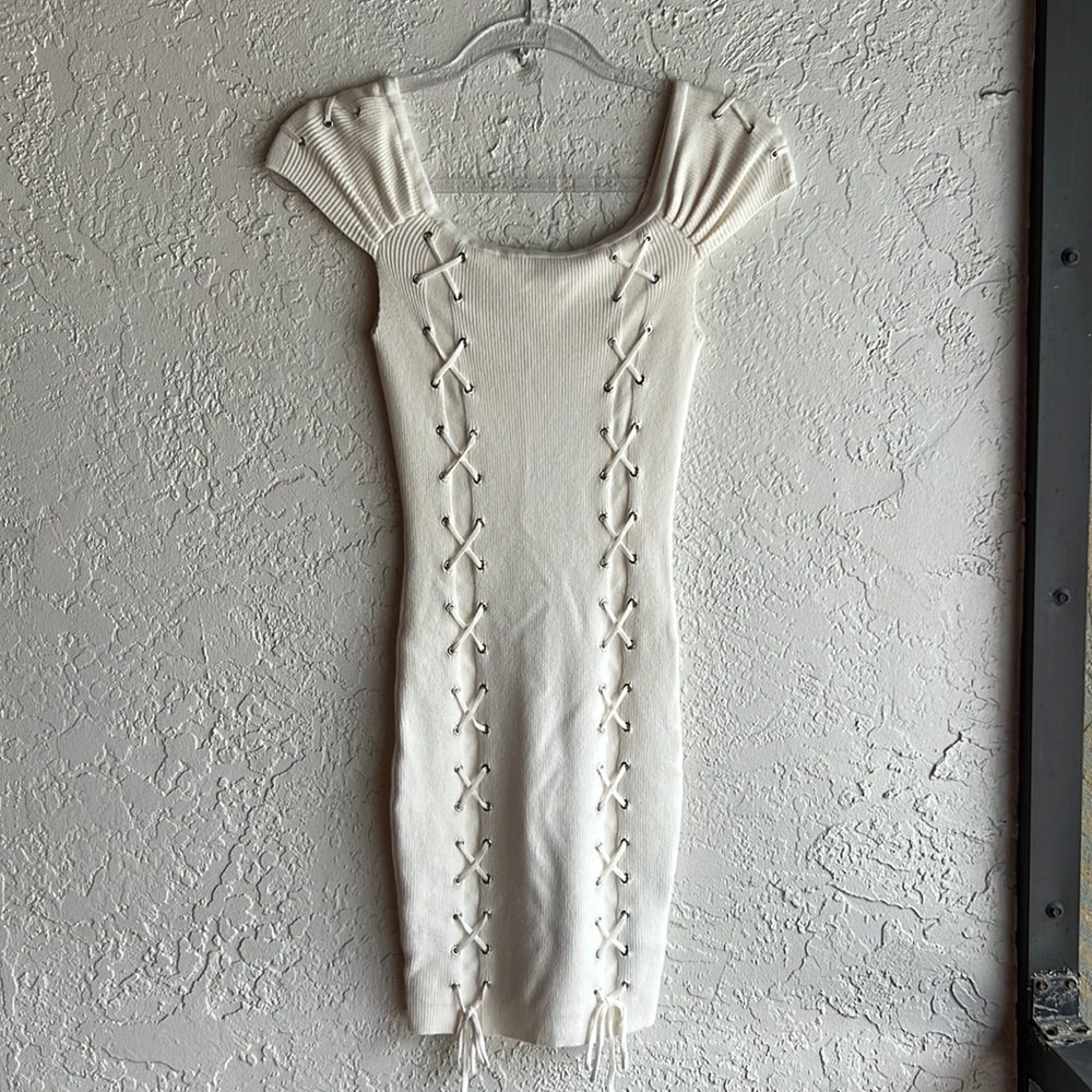 Guess cream colored sweater dress with lace up detail